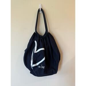 Peace Love World Tote Bag Black Canvas Shoulder Shopper Purse Navy Blue